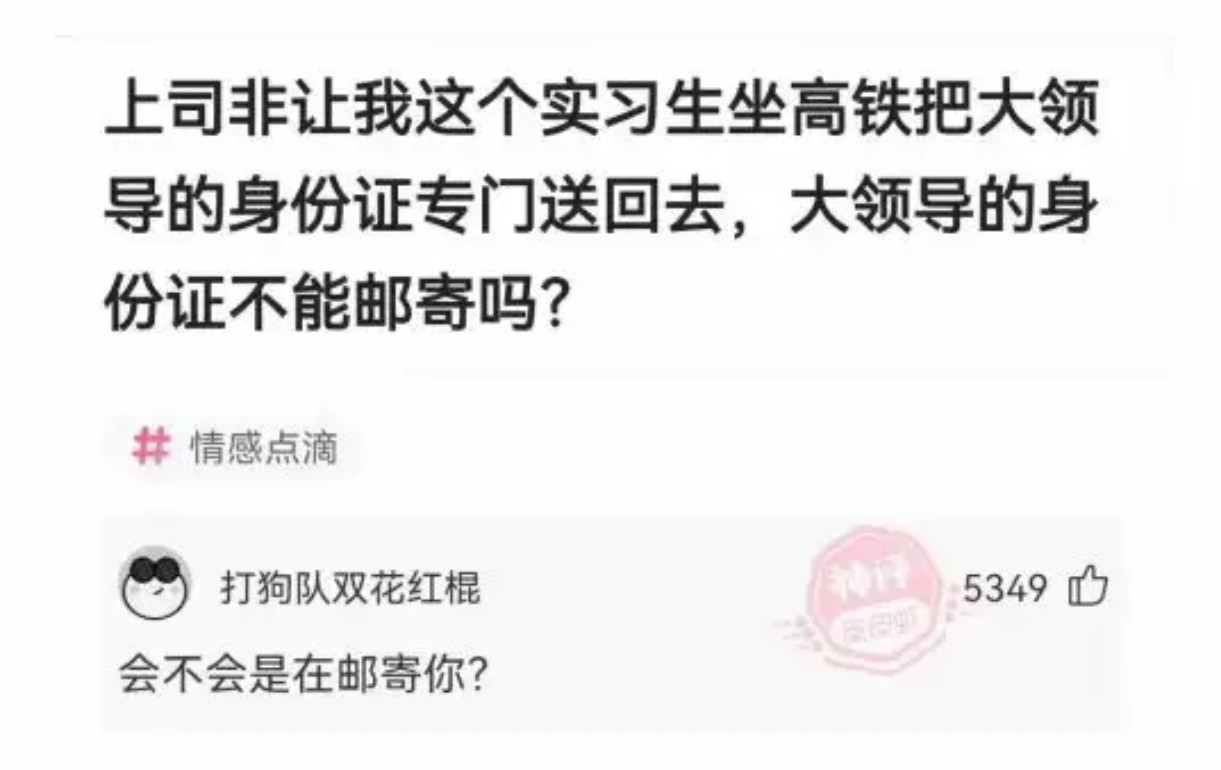 大领导身份证非得实习生高铁送，“邮寄”的疑问下藏着什么？​​​