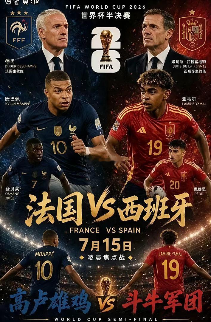 周二101法国VS西班牙2026.7.1503：00法国vs西班牙本届世