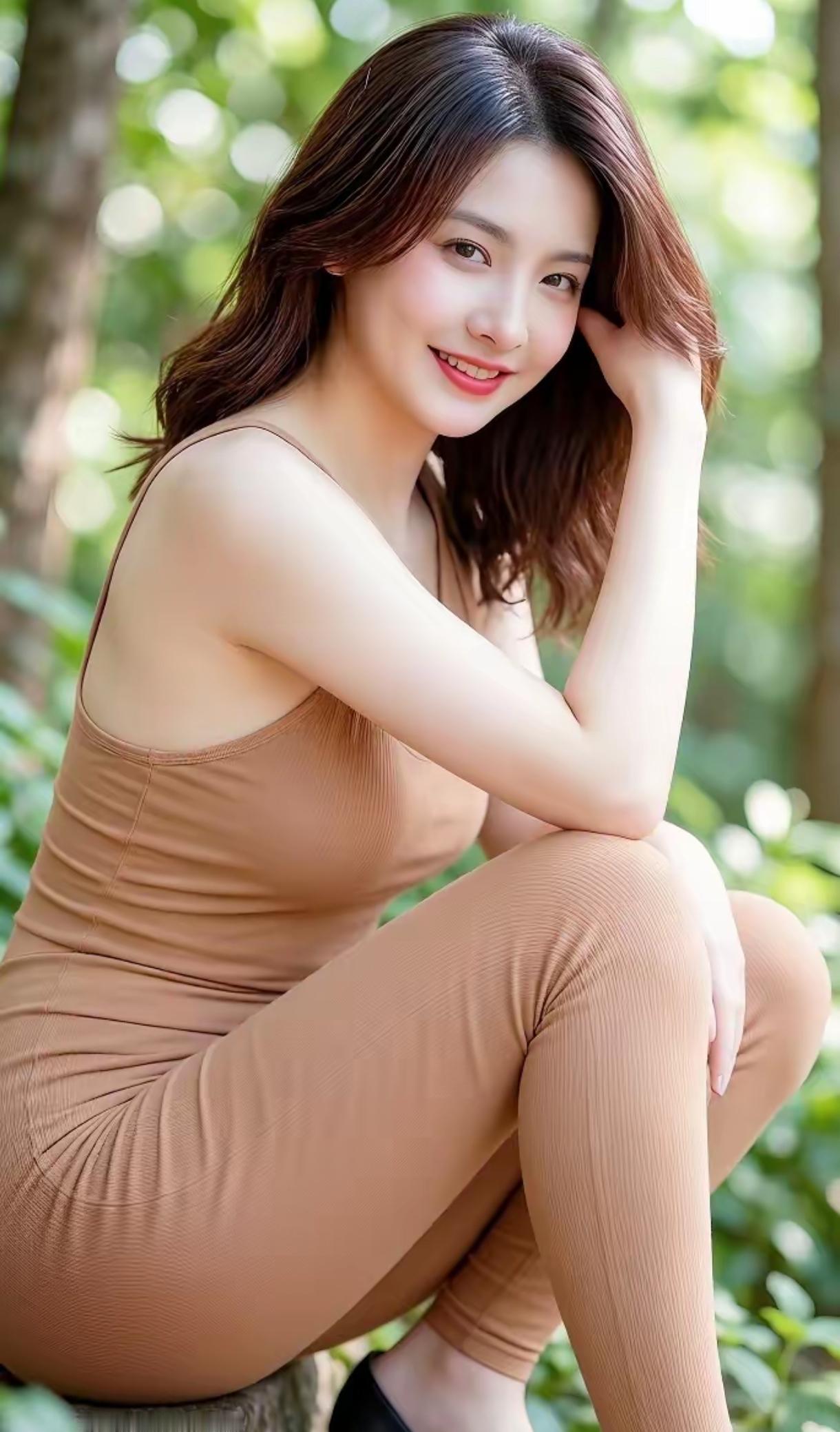 林间元气感｜裸色连体衣，解锁自然松弛感✨在绿意满满的林间，一件裸色连体紧身衣把