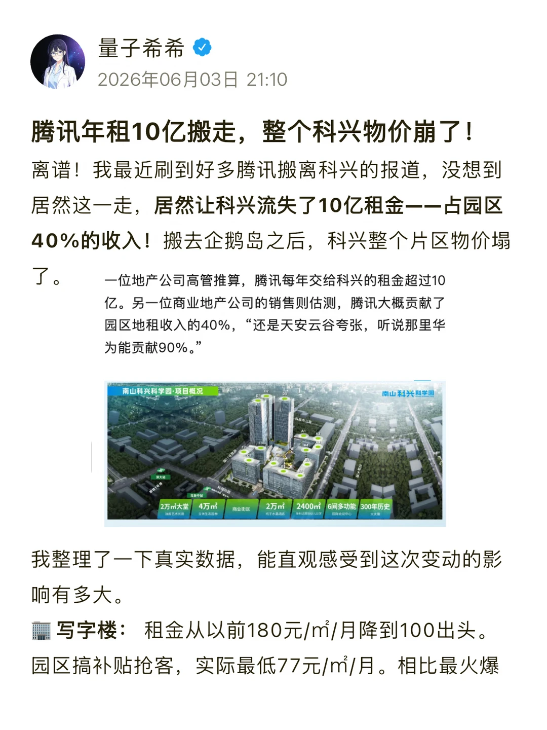 腾讯年租10亿搬走，整个科兴物价崩了！