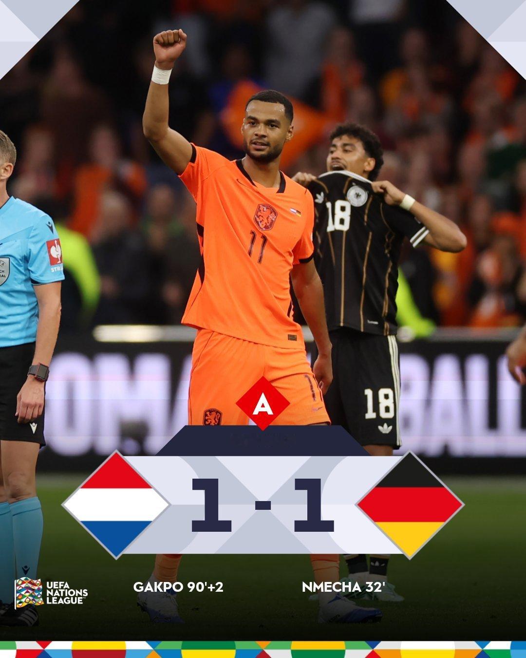 欧国联A级联赛首轮第一比赛日战报：🇳🇱🇩🇪荷兰🆚德国：上半场，恩梅加率先破门德国队1-0领