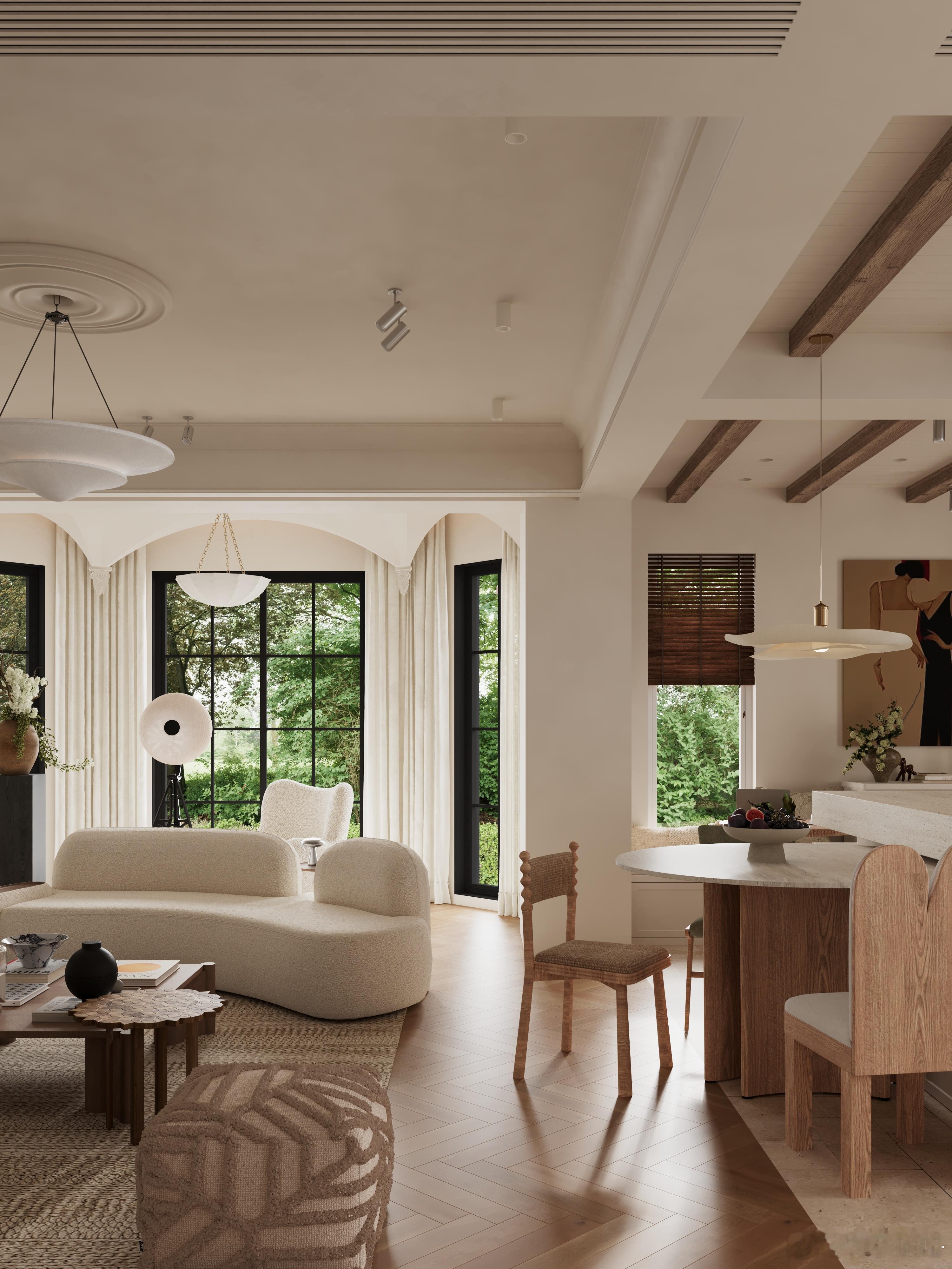 帮我看看我房子装修图1234客厅地板是不通铺，右边是莱姆石好看还是通铺5678地