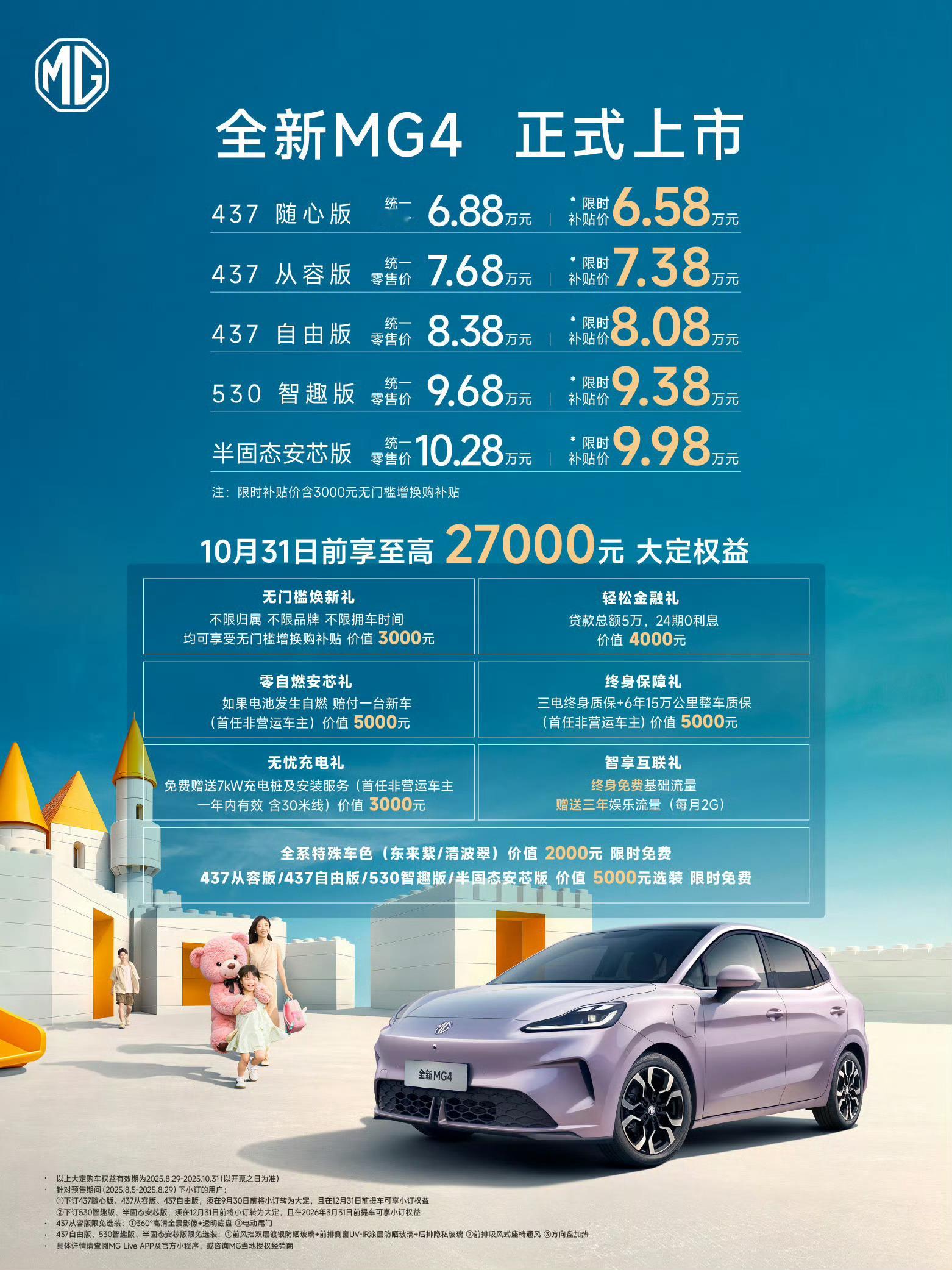 MG4定价6.58万车展杀疯全新MG4437随心版6.58万元437从容版