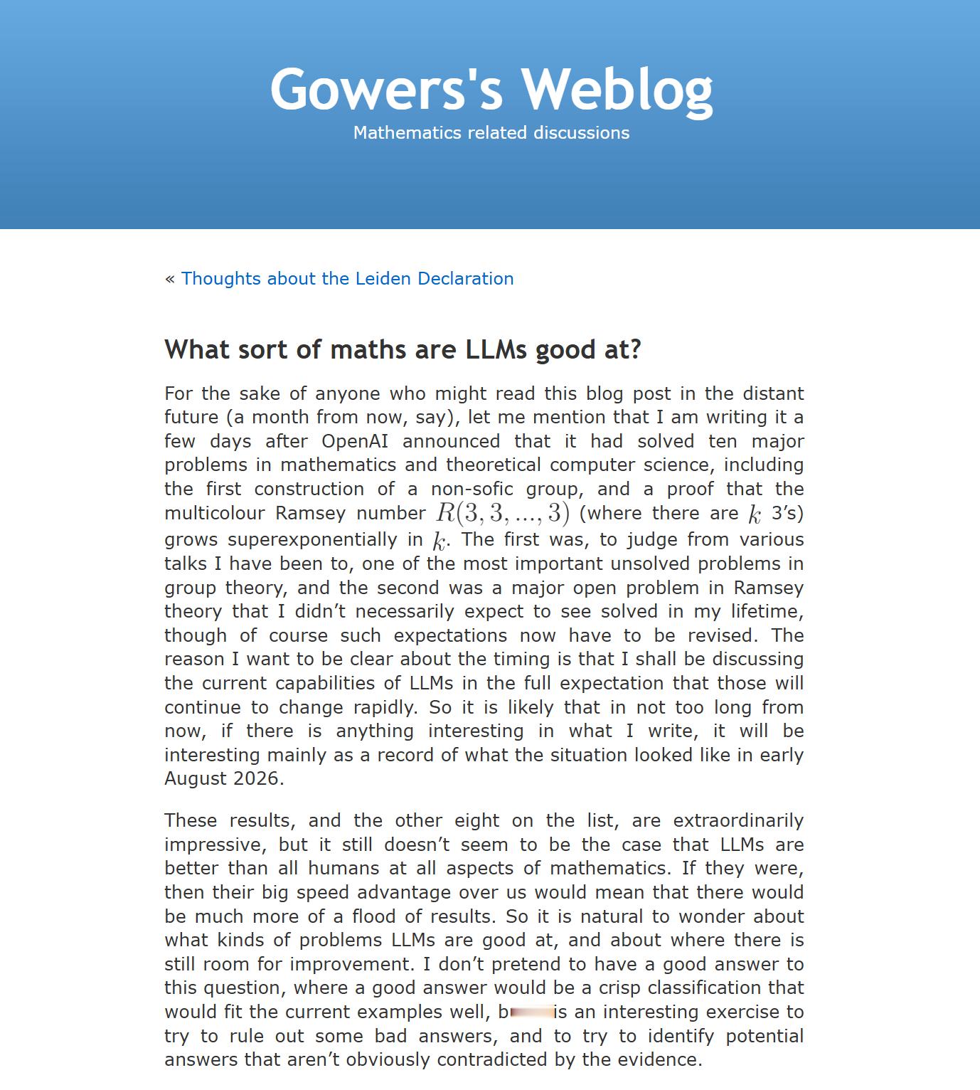 菲尔兹奖获得者、英国数学家WilliamTimothyGowers发表文