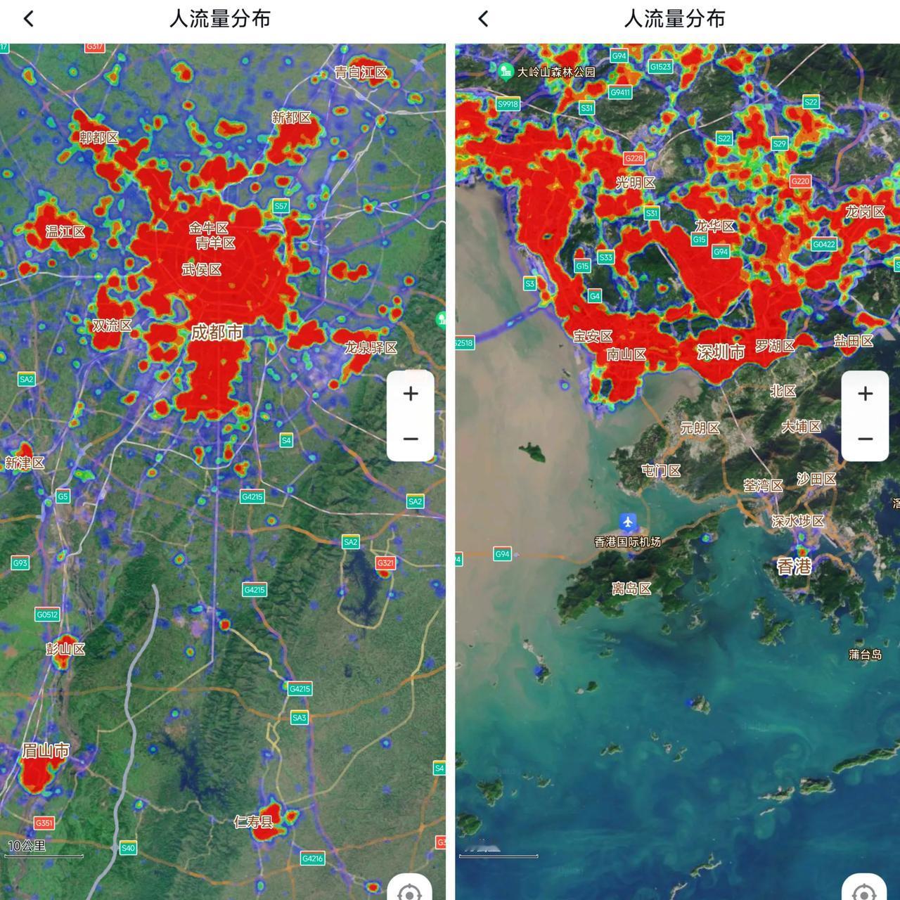 成都的人口总数、地铁里程均高于深圳，为何地铁客流量成都比不过深圳呢？看完城市热力