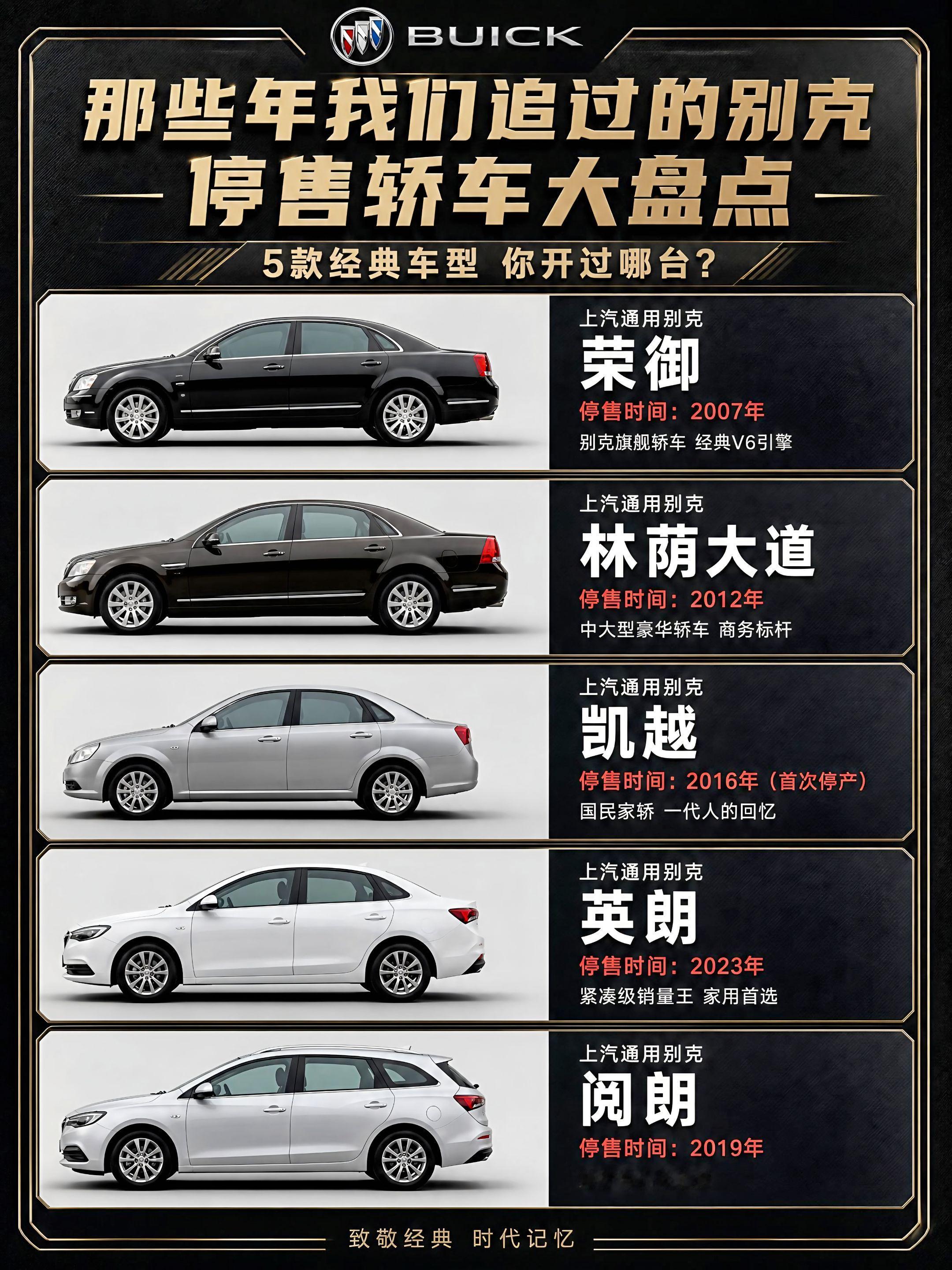 一代人的回忆，当年的别克有多帅？盘点5款已经停售的别克经典轿车。荣御、林荫大道，凯越，英朗，还有小众
