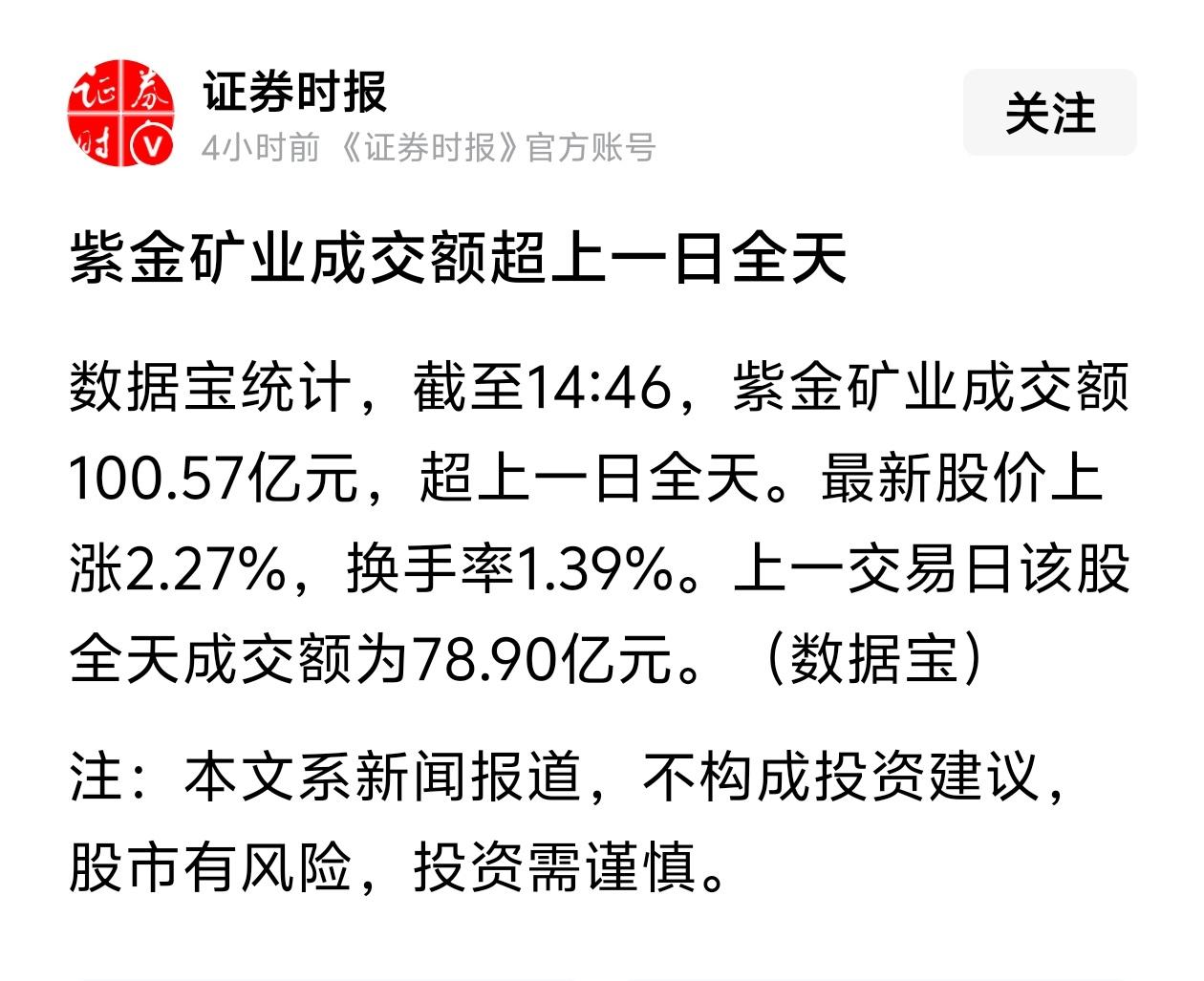 紫金矿业半天成交额破百亿，大资金真的盯上了？家人们，快看紫金矿业这波操作！