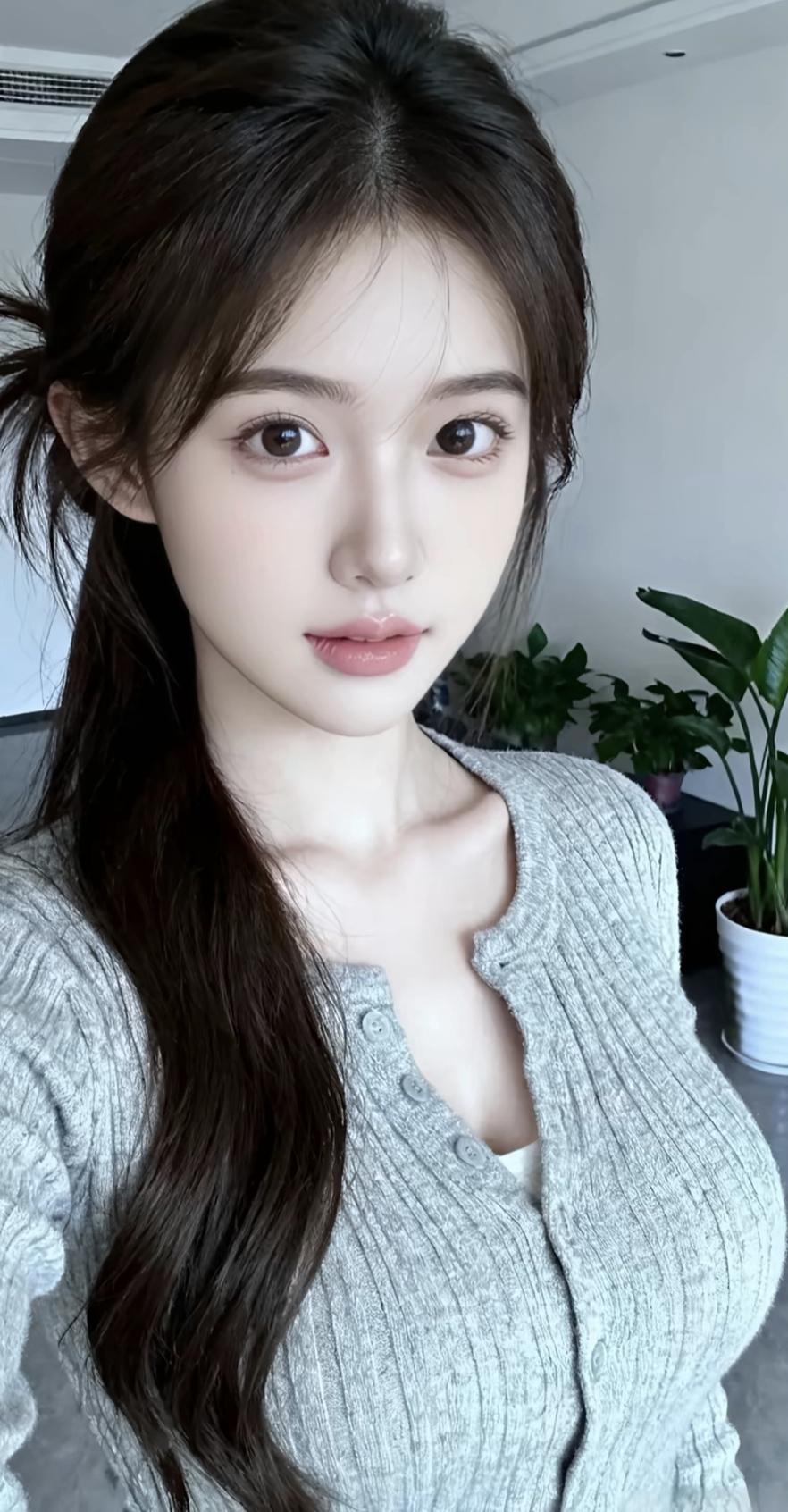 慵懒灰色毛衣少女美少女