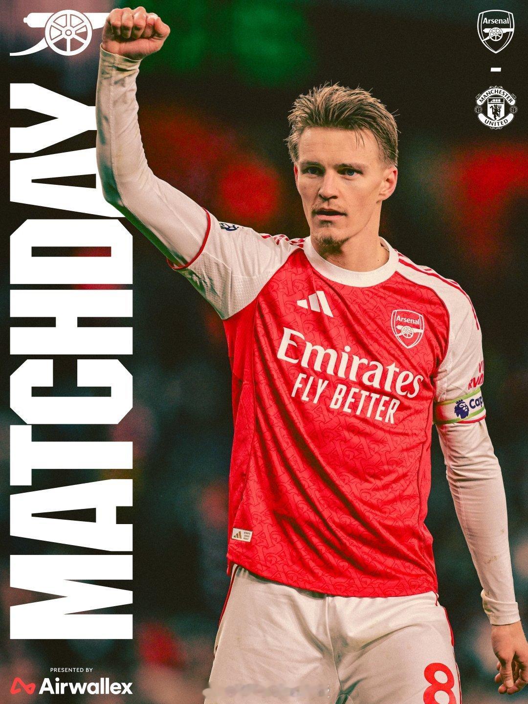 阿森纳官方晒海报预热比赛，厄德高单人出镜阿森纳vs曼联阿森纳著名教授