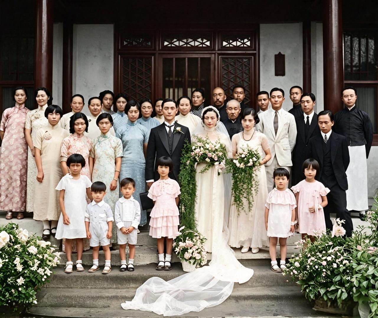 这是在白米斜街张之洞府第举行的一场轰动北平的豪门婚礼。院内搭建西式礼台，新娘身披