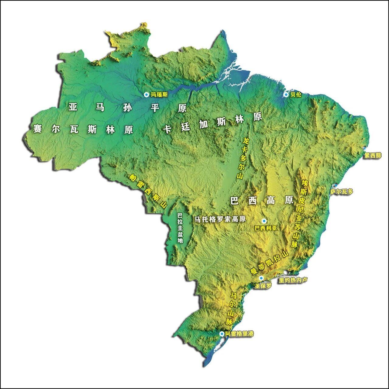 巴西面积850多万平方公里，几乎占了南美大陆一半儿陆地，位列世界第五，足以成为南