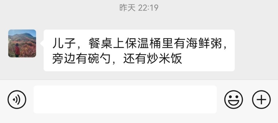 因为今天就睡了几个小时太困，我又从六点睡到现在，醒了，看到我妈的留言，大概这就是