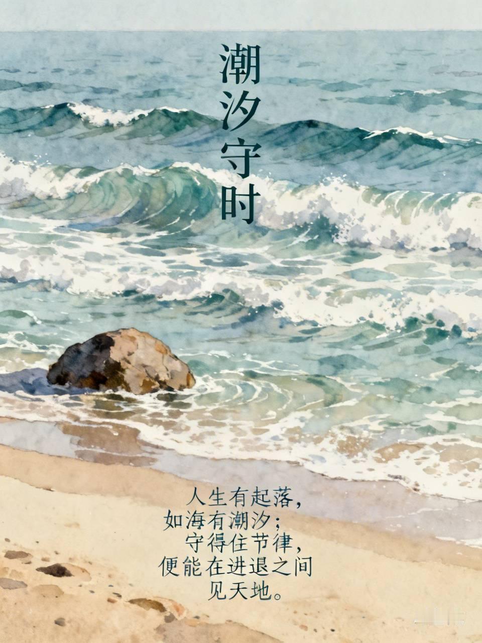 潮汐守时潮水涨落，从不因岸边岩石而改变节律。它来时浩荡，退时从容；满而不溢，空