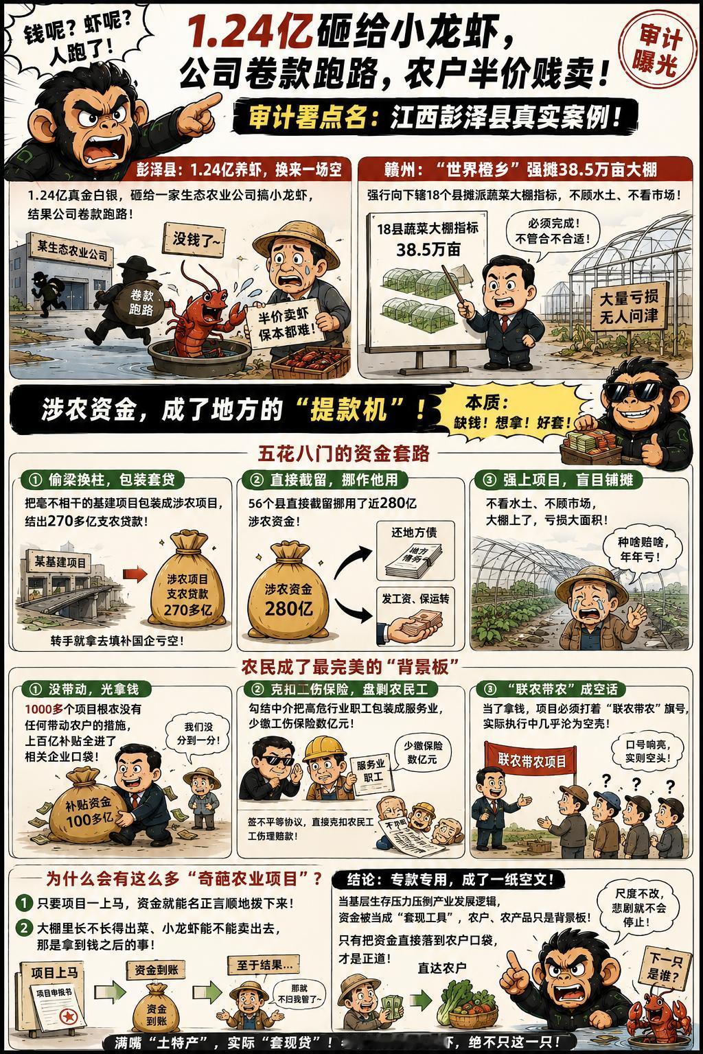 1.24亿真金白银，直接砸给一家生态农业公司搞小龙虾，结果呢？公司卷款跑路，签了