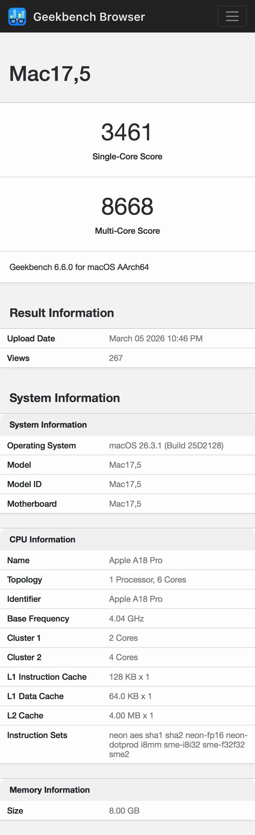 【首个MacBookNeo基准测试结果出炉：与搭载M1芯片的MacB