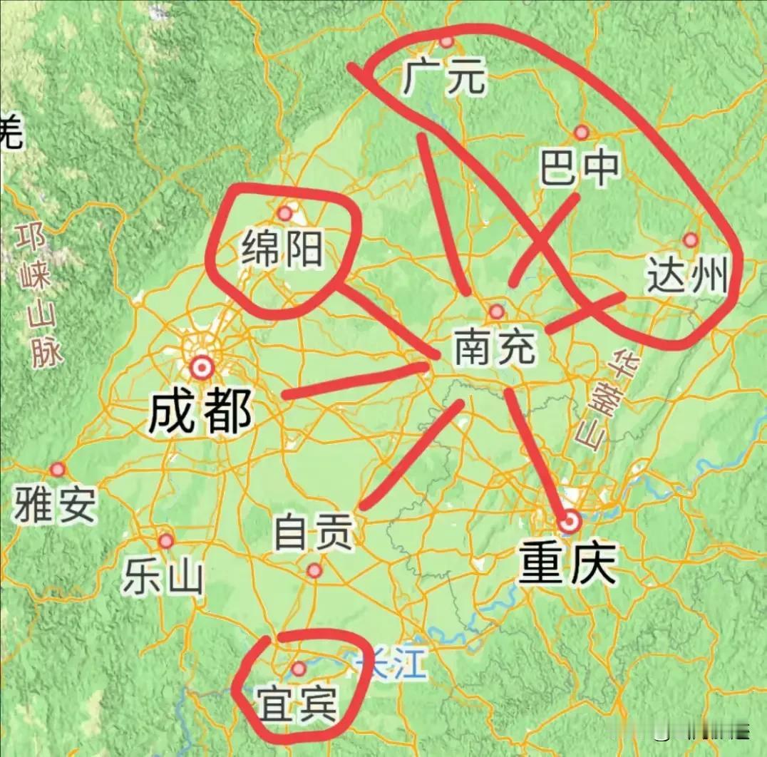四川省南充市，从这张地图上看，成都市都是靠边站的，你或许会说南充市是哪种脸来充胖