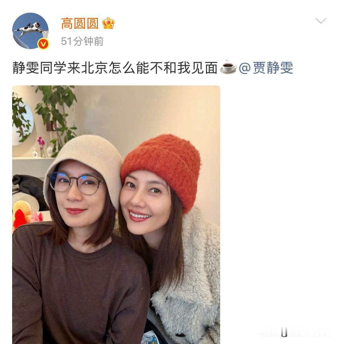 12月18日，高圆圆贾静雯，发合照像官宣！这么冷不丁一看，感觉她俩长得好像啊！