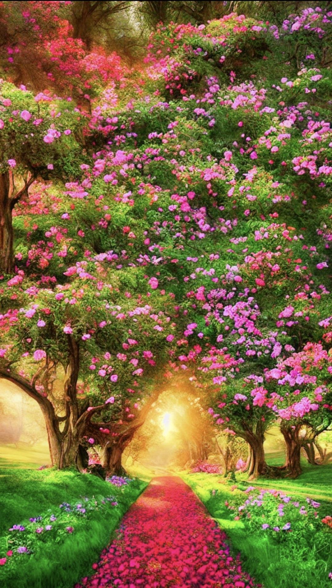 梦幻花海小径，粉嫩浪漫，仿佛置身童话世界！🌸🌺🌼风景花海梦幻黄色花海