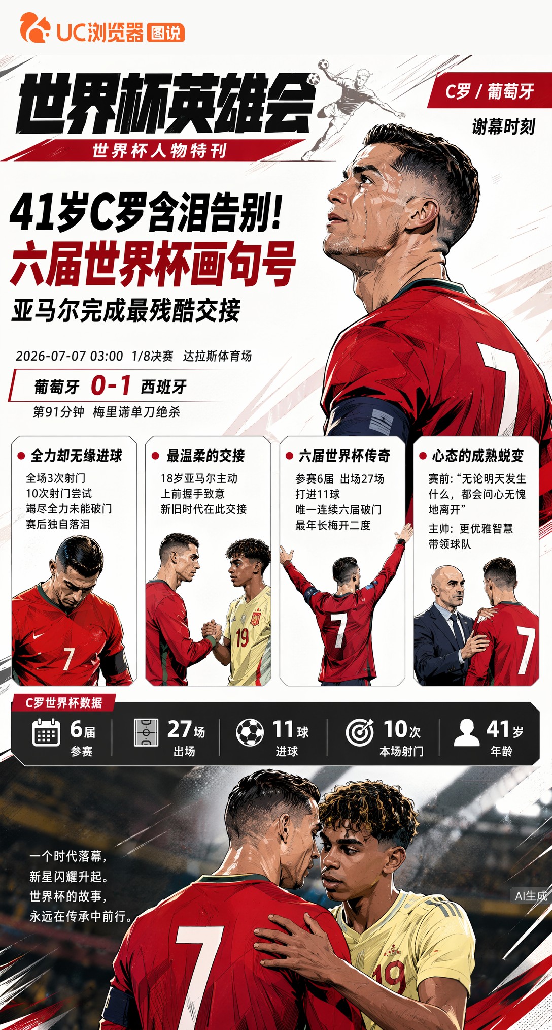 41岁C罗含泪告别！六届世界杯画句号，亚马尔完成最残酷交接