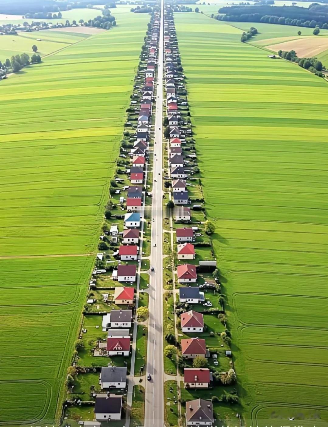 ♦波兰“一字长蛇”村：麦田里的直线奇迹在波兰中部的广袤农田间，