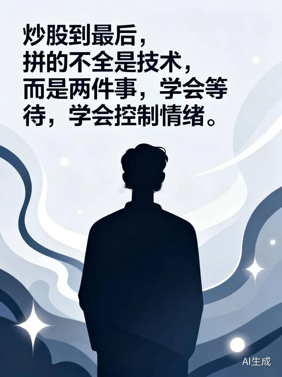 炒股到最后，拼的不全是技术，而是两件事，学会等待，学会控制情绪。市场不会时时刻刻
