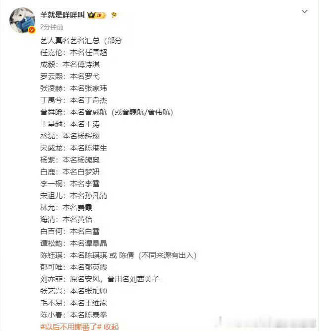艺人真名艺名汇总部分明星真名艺名汇总！不大明白为撒有的明星要连姓氏一起改的