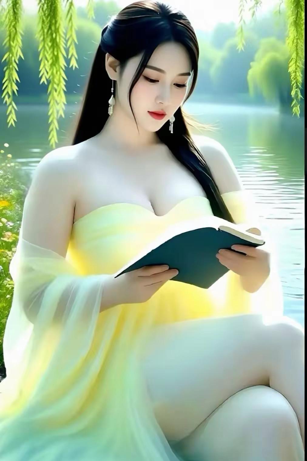 谁能拒绝柳溪水畔读书的唯美画面，这首七绝寥寥数笔，勾勒出一位女子临水展卷的悠然模