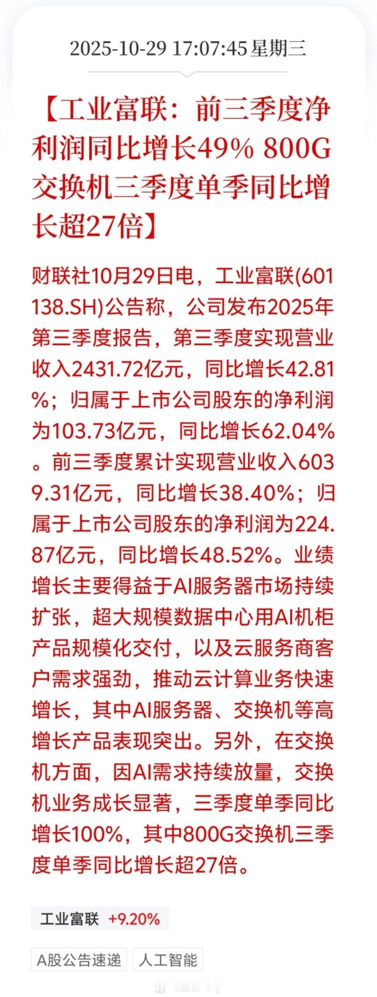 老师们妇联的这个业绩可以吗?俺有$工业富联sh601138$