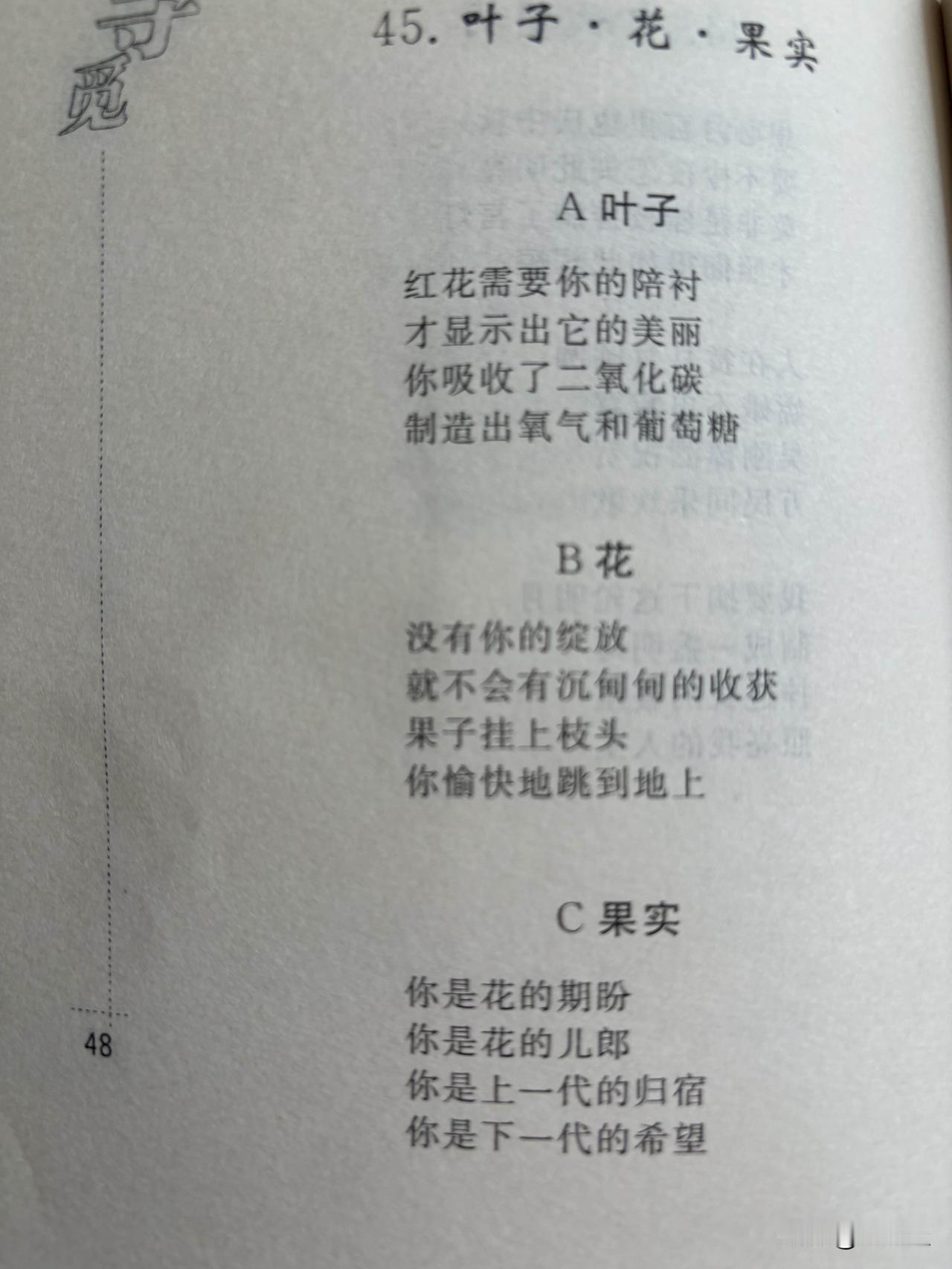 45.叶子·花·果实刘长玉A叶子红花需要你的陪衬才显示出它的美丽