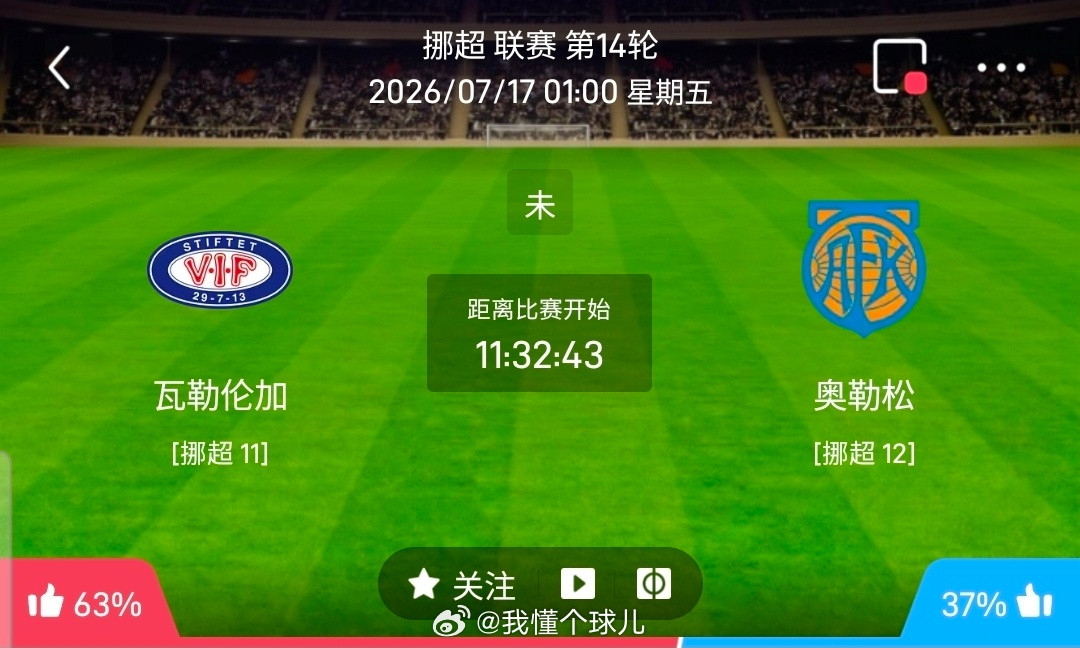 【足球】周四201挪超联赛方向：瓦勒伦加vs奥勒松挪超：瓦勒伦加VS奥勒松时间：