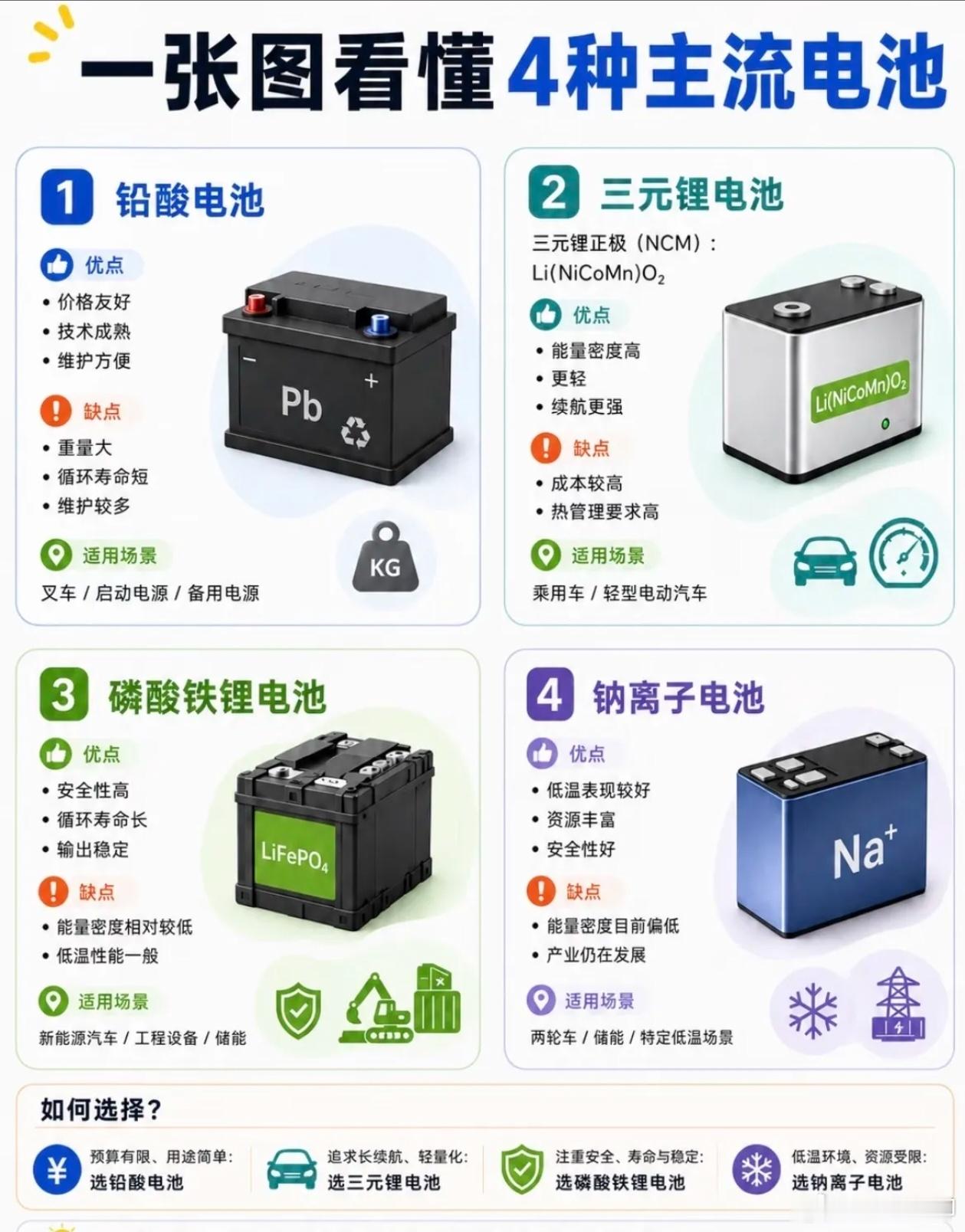 一图看懂四种主流的储能电池的区别！