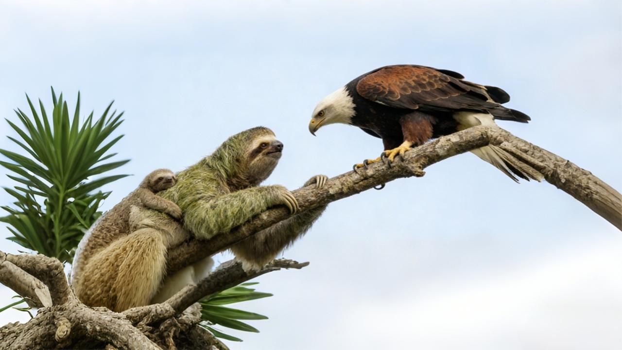 老鹰捉树懒慢动作：攻击速度放慢50倍，老鹰都懵了