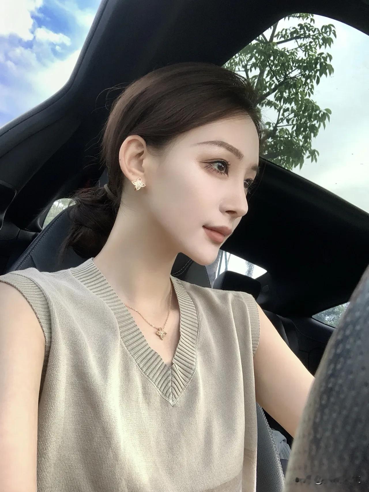 车中美人倚，风姿似画里。