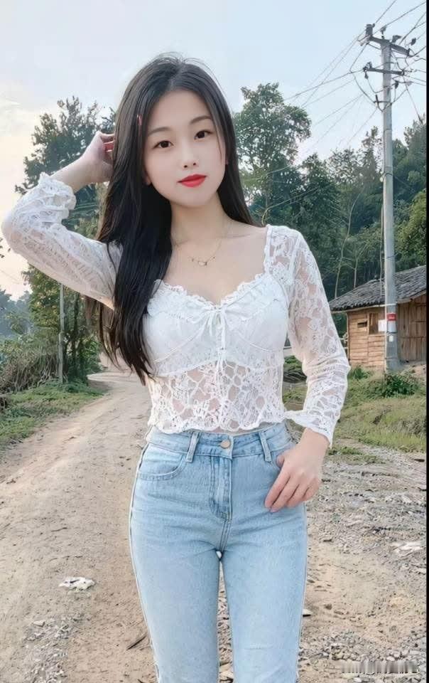 清新穿搭，白色蕾丝上衣+牛仔裤，甜美又时尚！气质小姐姐甜美女孩-