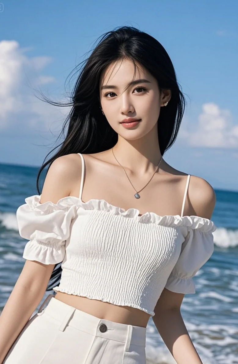 海浪轻抚脚印，她走向未知的远方