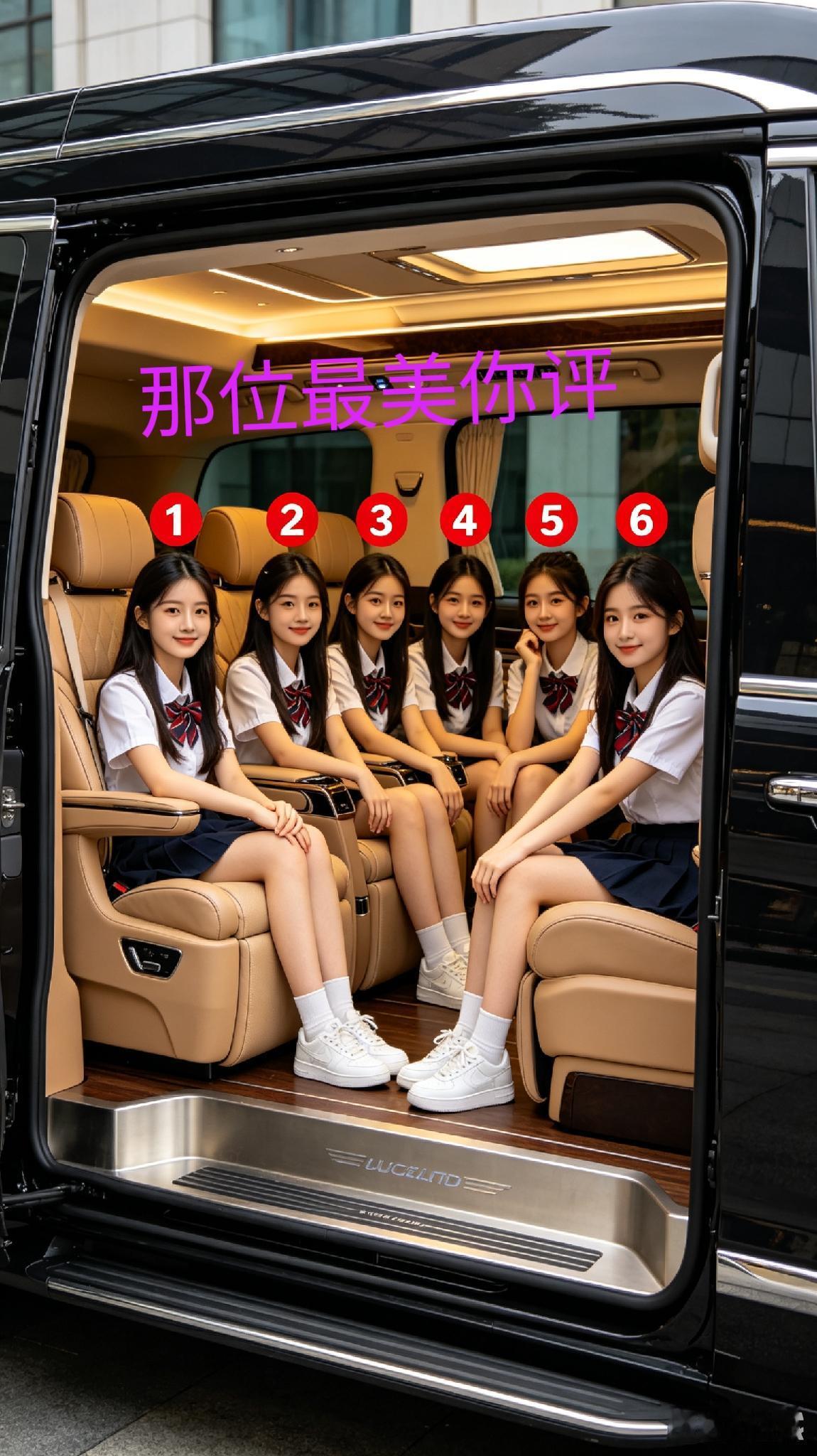 豪车六姝豪车之内尽娇娘，六位佳人似玉妆。红装编号一至六，________