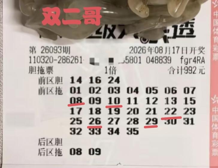 双二哥奉献的两张胆拖票又失败了，其结果只命中了2+0，与奖项无缘，空手而归。在