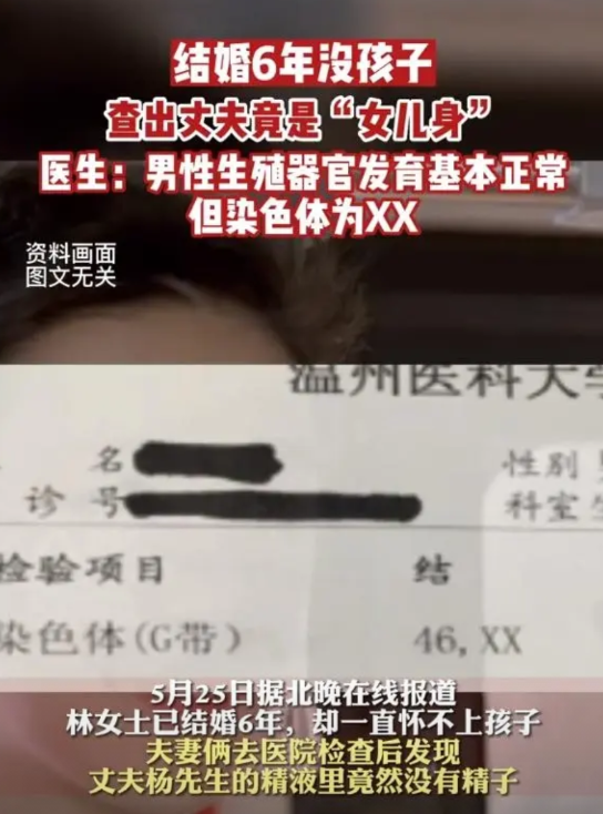 浙江温州，一女子和丈夫结婚6年都没能怀上，她怀疑是丈夫不行，于是到医院做了检查，