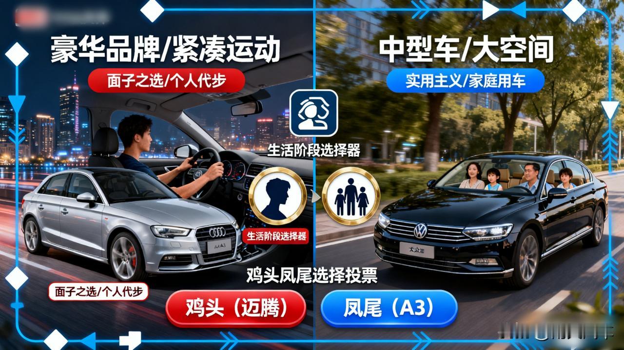 买车是“鸡头”还是“凤尾”？奥迪A3和大众迈腾怎么选？要面子、一个人开得多，