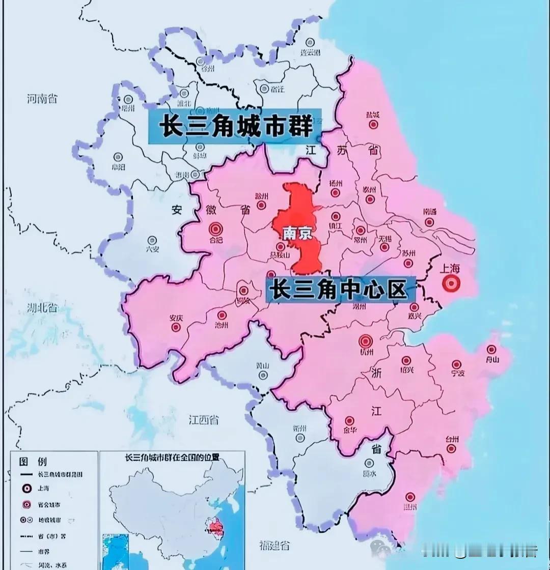 长三角城市群地图，这也是可以称为长三角城市的范围。江苏北部城市