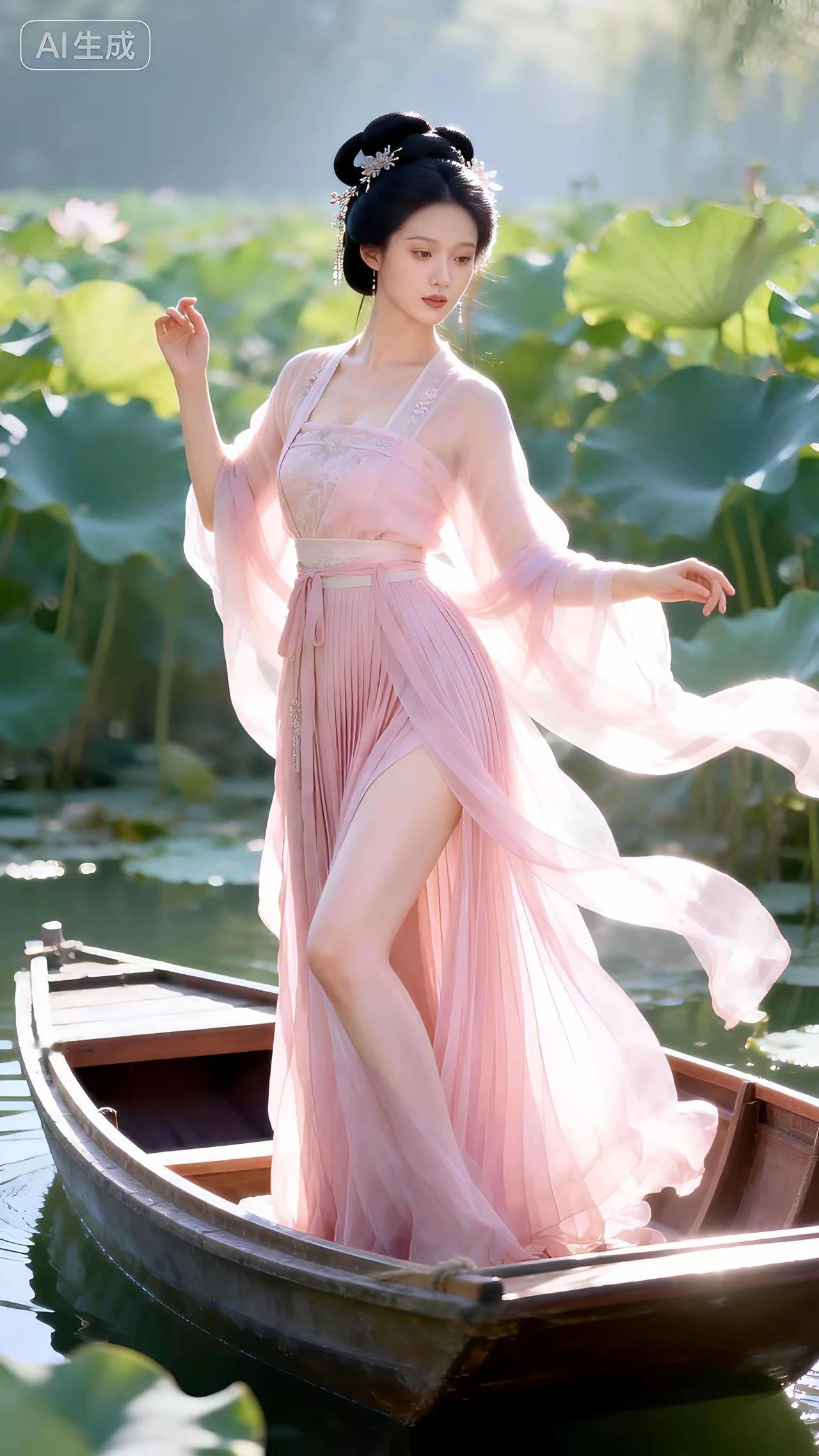 满塘荷花浮暗香，出水芙蓉雾霓裳。此女只应天上有，人间难得几回赏。