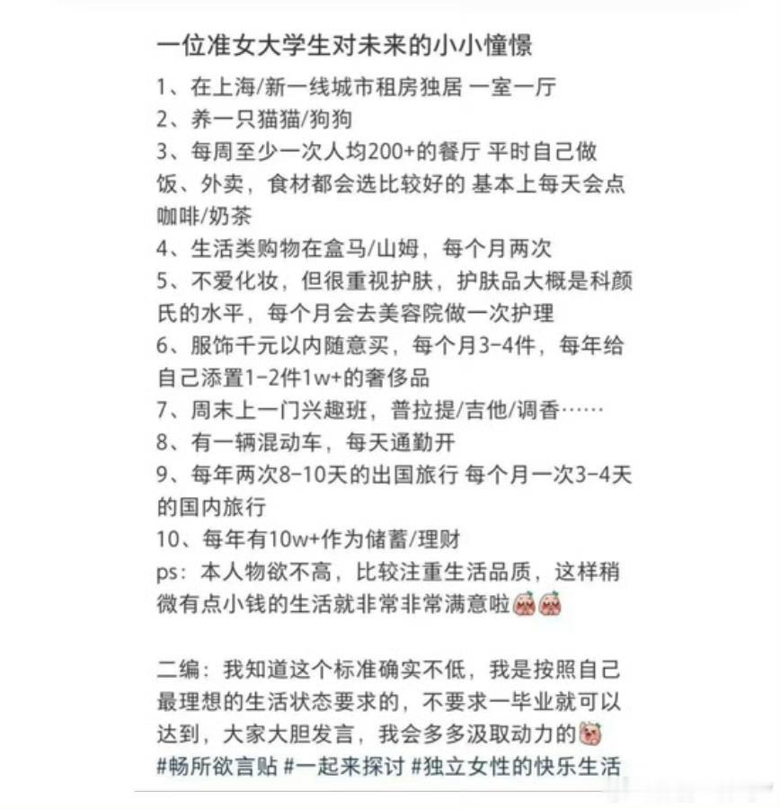 一位物欲不高的准女大学生对未来的小小憧憬～​​​