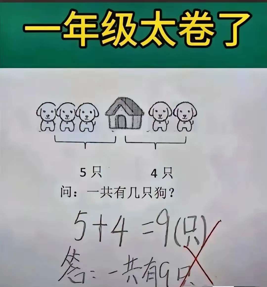 真的不怪现在的一些学生考得不好。这题我刚开始看都做错了，一年级的小学生就更别说了