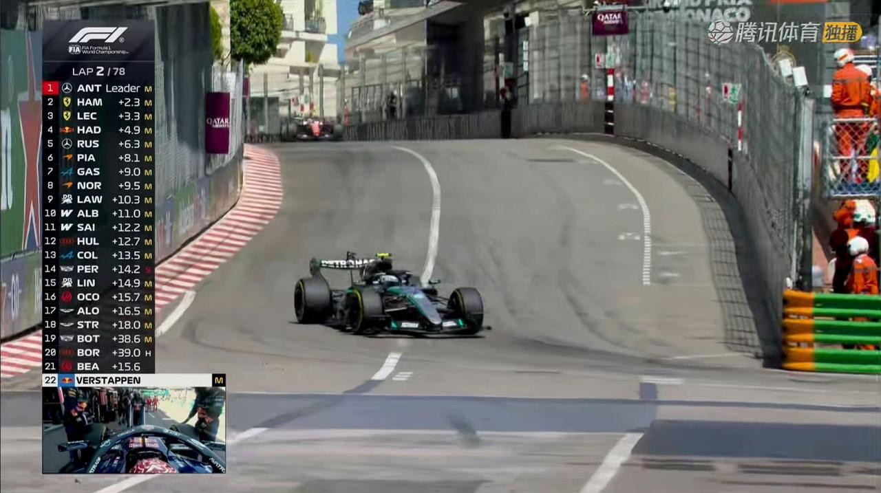 起步惨案！2026F1摩纳哥大奖赛，五盏红灯熄灭后，维斯塔潘起步失利。维斯塔潘回