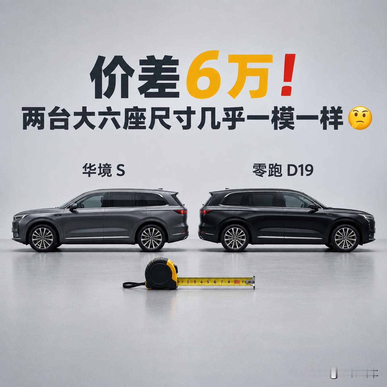 16万档的华境S和22万档的零跑D19，同样都是大型六座SUV，落地价差整整6万