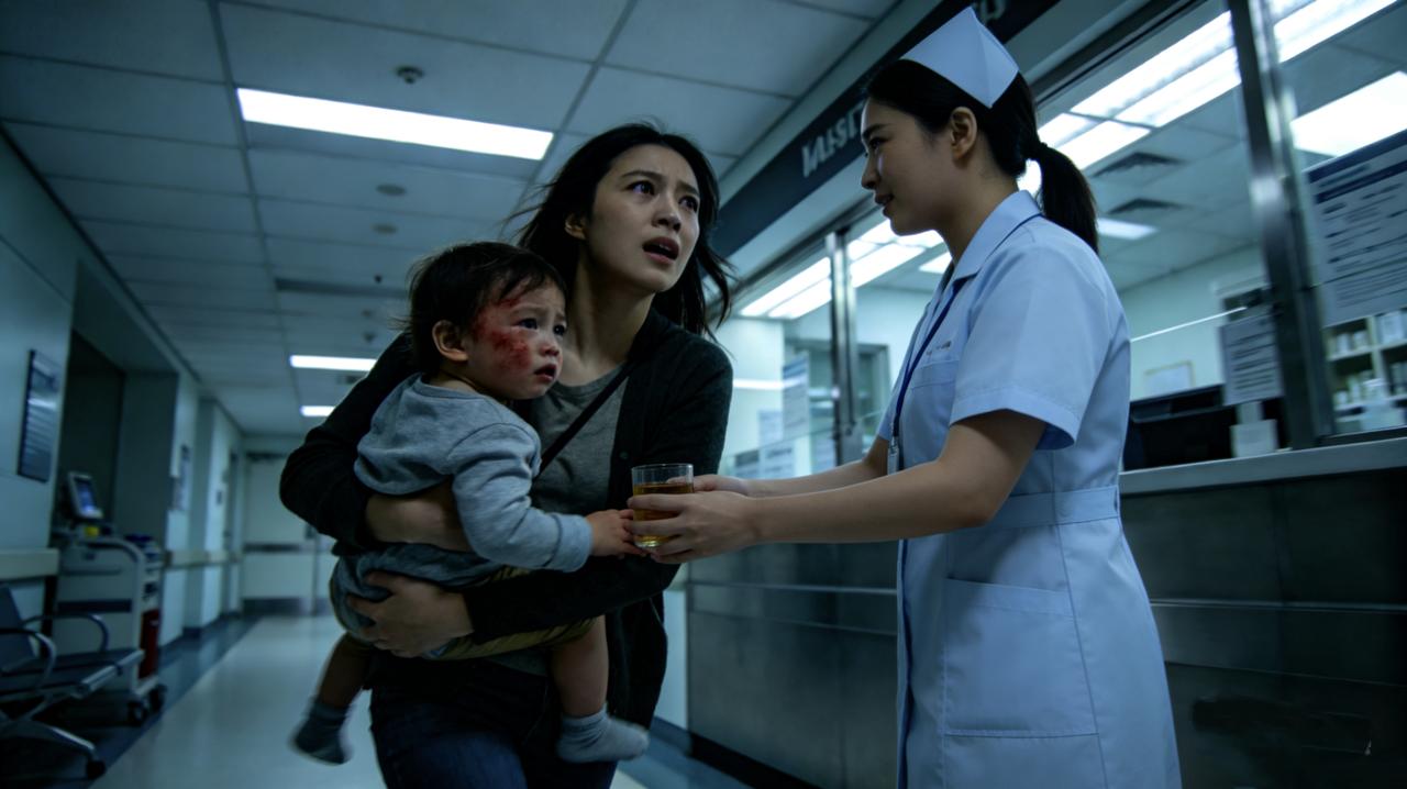 深夜急诊室，一个女人抱着孩子冲进来。孩子发烧40度，小脸通红。女人急得直哭。