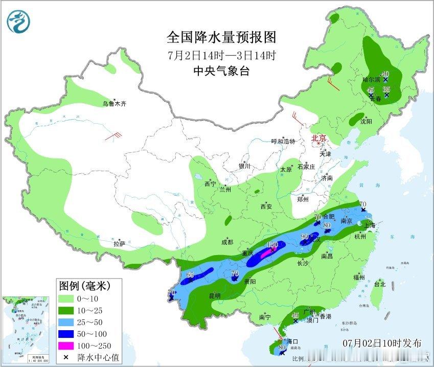 【强降雨】今天08-14时，主雨带位于云南贵州重庆四川东部以及湖南北部、江西北部
