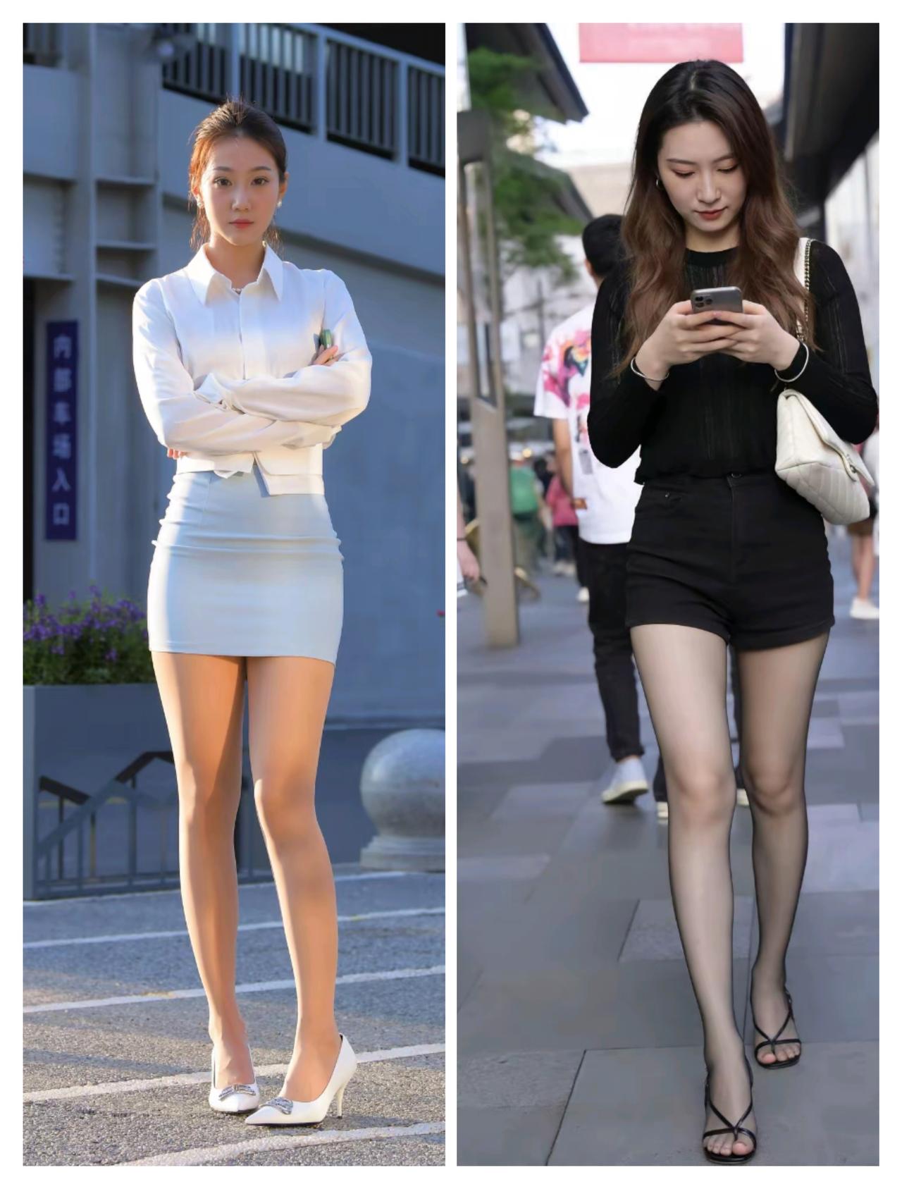 白衣女子立，黑衣女子行。黑衣女郎黑衣淑女白衣街拍女神