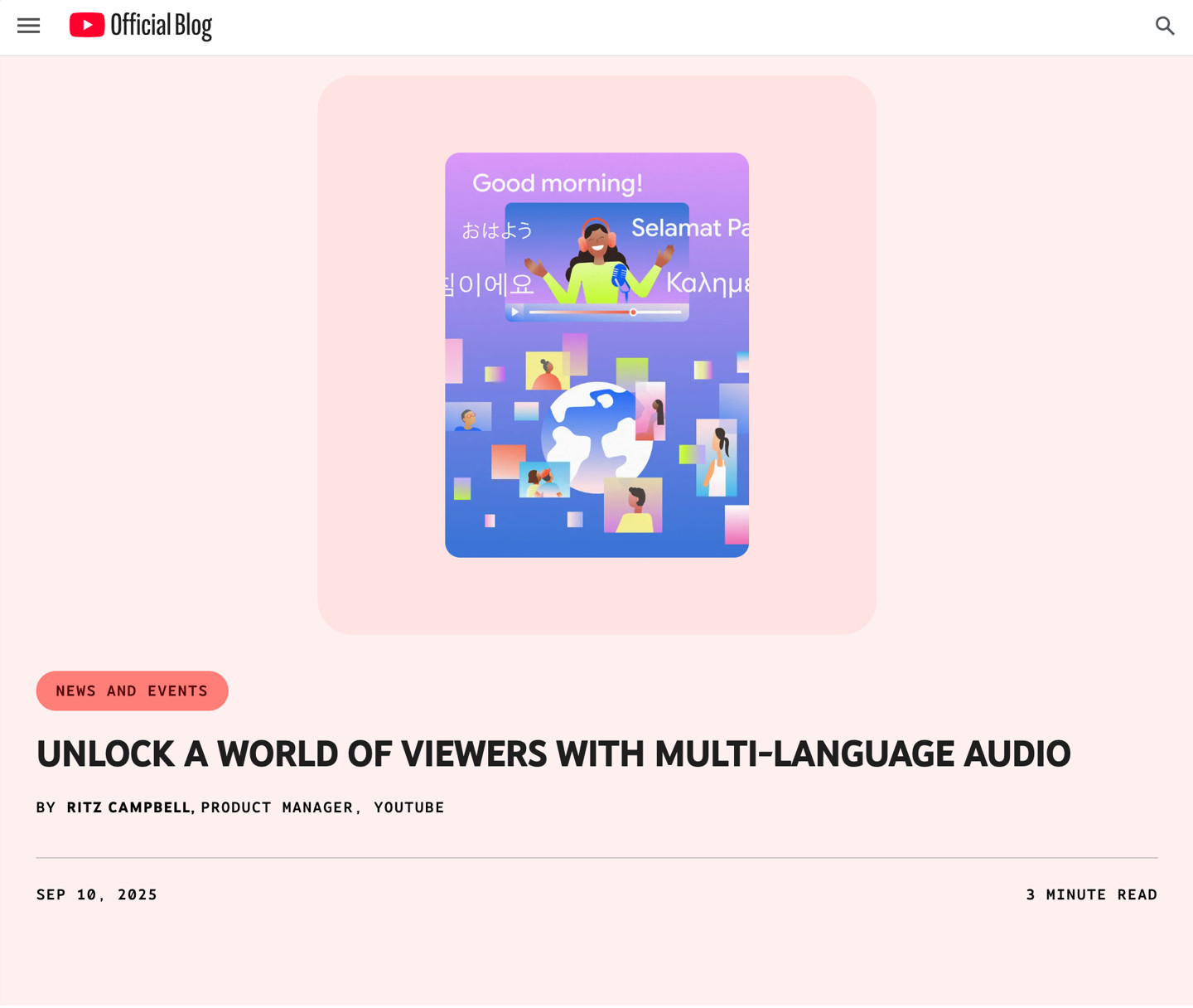 YouTube全面上线视频多语言配音功能