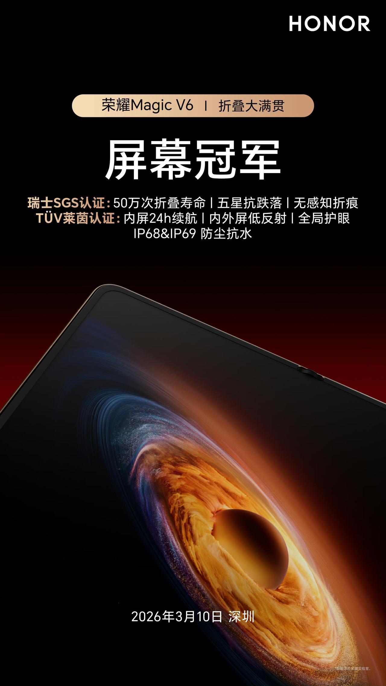 荣耀MagicV6这块屏幕还是挺强的啊，通过了无感知折痕、五星抗跌落、50万次